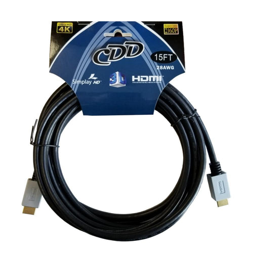 CDD HDMI Cable, 4K Ultra HD, 2160P, 3D Compatible, 28AWG, CSA & FT4, 15 Ft