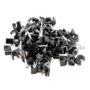 CDD Single Coaxial RG6 Cable Clips with Nail, 100 Per Bag. Black